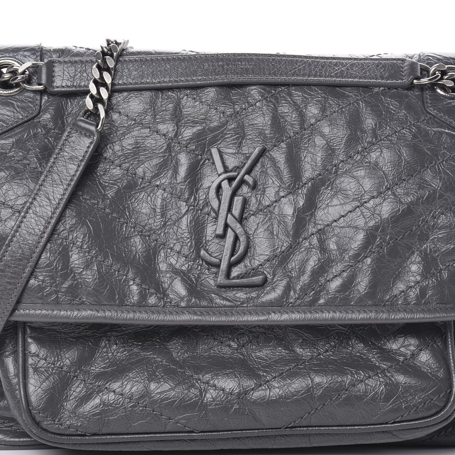 Crinkled Calfskin Matelasse Monogram Medium Niki Chain Satchel Storm