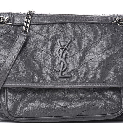 Saint Laurent Crinkled Calfskin Matelasse Monogram Medium Niki Chain Satchel Storm 8 of 12