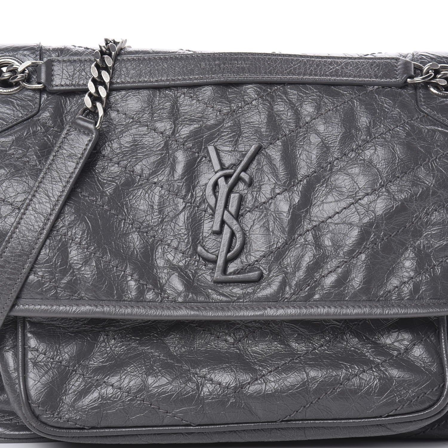 Saint Laurent Crinkled Calfskin Matelasse Monogram Medium Niki Chain Satchel Storm 8 of 12