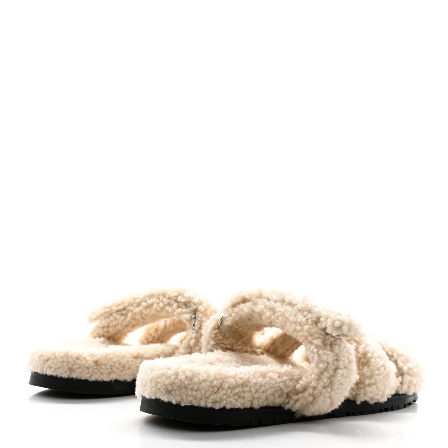 Hermes Woolskin Womens Chypre Sandals 40.5 Ecru 4 of 8