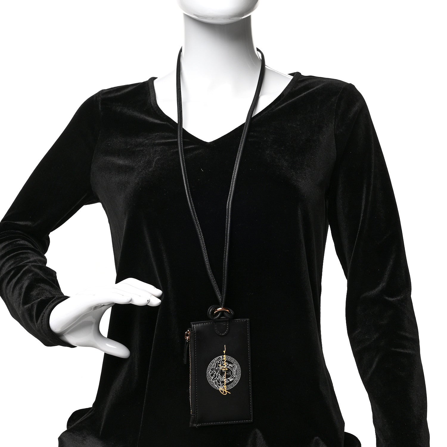 Versace Calfskin Logo Medusa Lanyard Wallet Black 2 of 6
