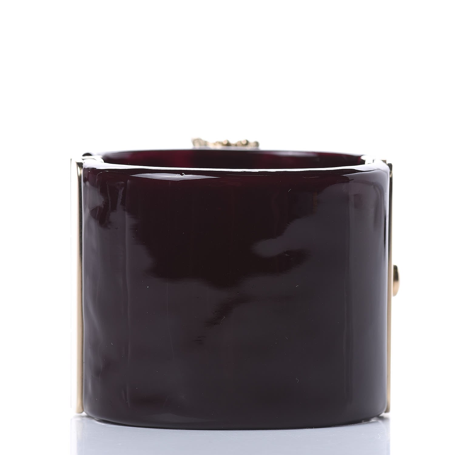 Chanel Resin Enamel Crystal CC Cabochon Cuff Burgundy 3 of 5