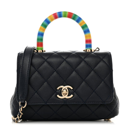 Chanel Goatskin Quilted Extra Mini Rainbow Coco Handle Flap Navy Blue 1 of 10