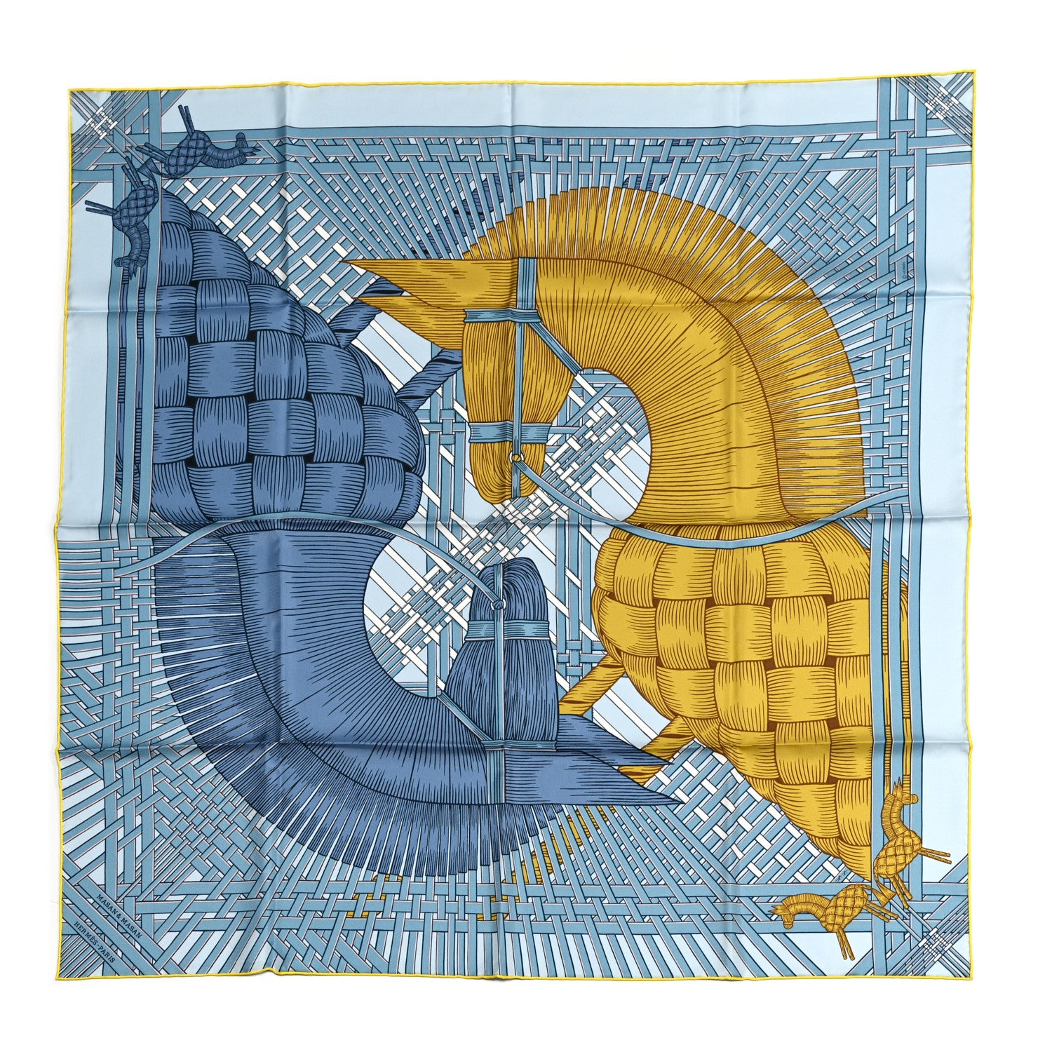 Hermes Silk Masan & Masan Scarf 90 Bleu Ciel Mordore 1 of 5
