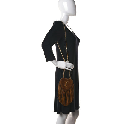 Saint Laurent Suede Fringe Small Monogram Love Shoulder Bag Brown 2 of 17