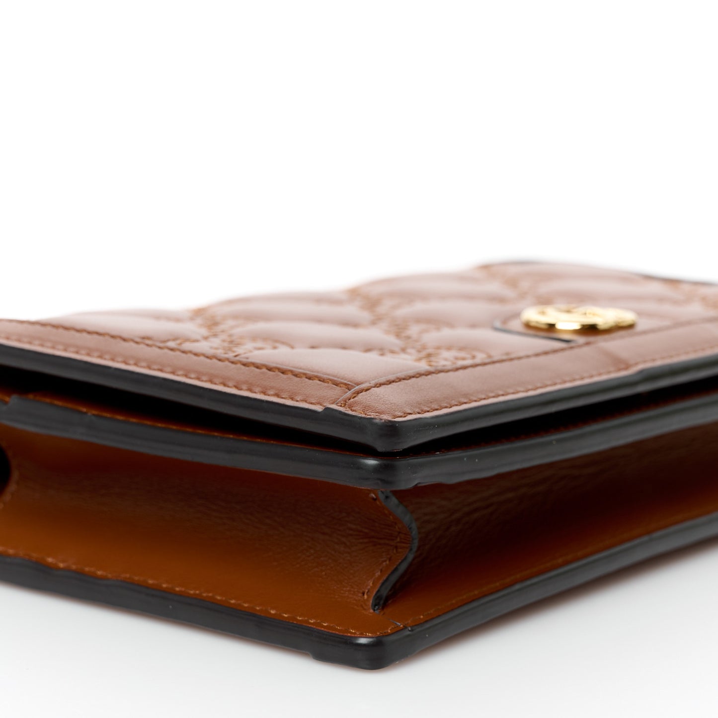 Calfskin GG Matelasse Chain Wallet Peanut Brown