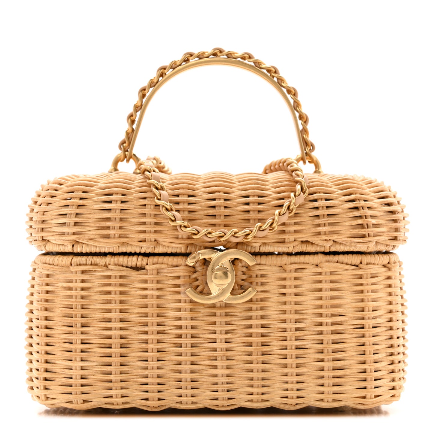 Braided Rattan Top Handle Vanity Case Beige Beige