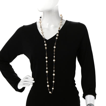 Chanel Pearl Bead Enamel CC Long Necklace Navy Gold 2 of 6