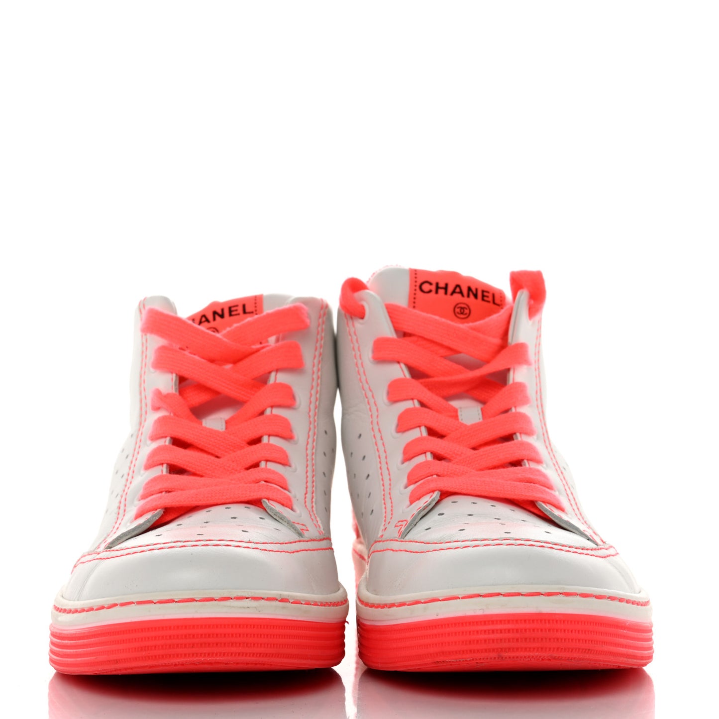 Calfskin Womens Logo High Top Sneakers 41 Orange White