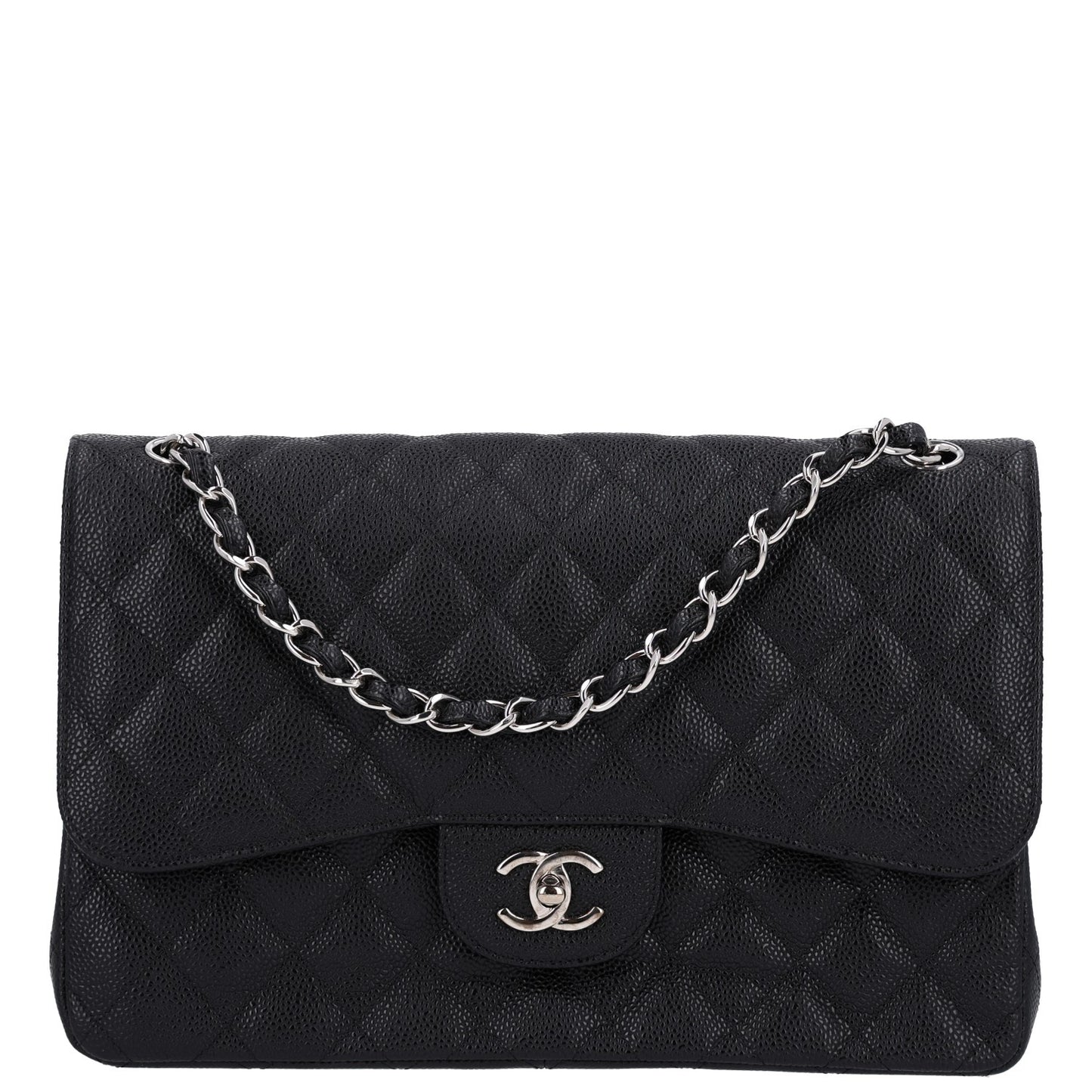 Caviar Quilted Jumbo Double Flap Black