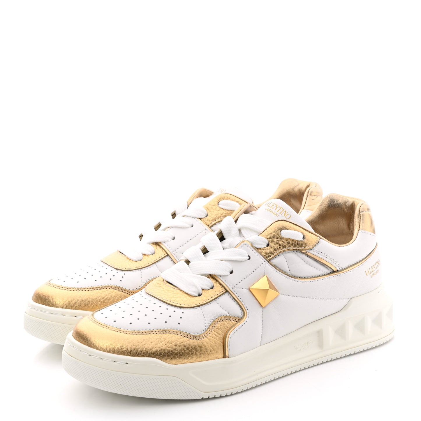 Nappa Grained Calfskin Mens One Stud Low Top Sneakers 41.5 White Antique Brass