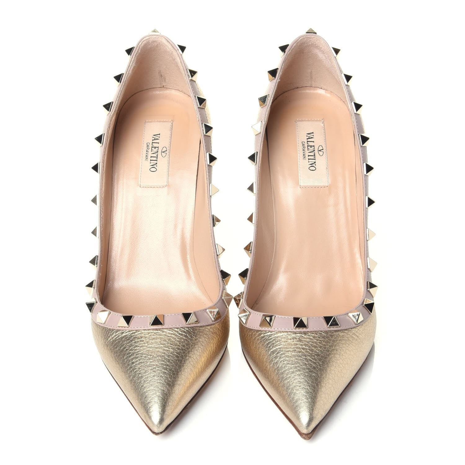 Valentino Garavani Metallic Pebbled Calfskin Rockstud 100mm Pumps 38 Mekong Poudre 5 of 12