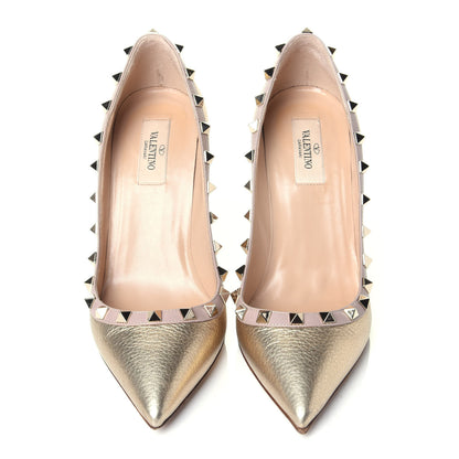 Valentino Garavani Metallic Pebbled Calfskin Rockstud 100mm Pumps 38 Mekong Poudre 5 of 12