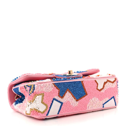 Chanel Satin Sequin Embellished Mini Rectangular Flap Pink White Blue Red 4 of 11