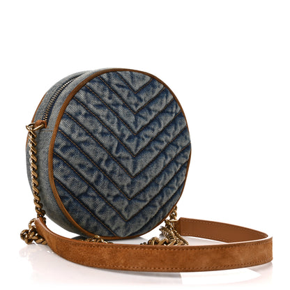 Saint Laurent Denim Quilted Monogram Round Crossbody Bag Rodeo Blue 3 of 8