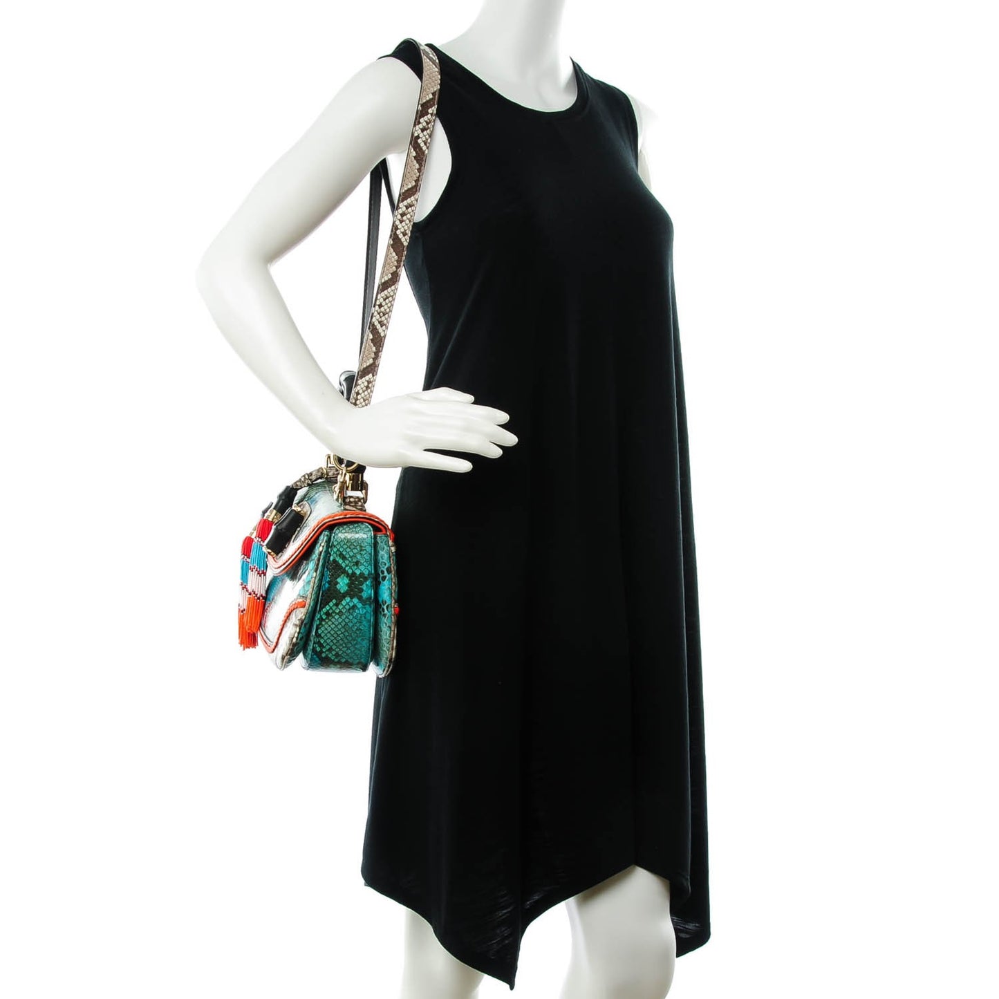 Python Medium New Bamboo Top Handle Bag Neon Orange Raspberry Aquamarine