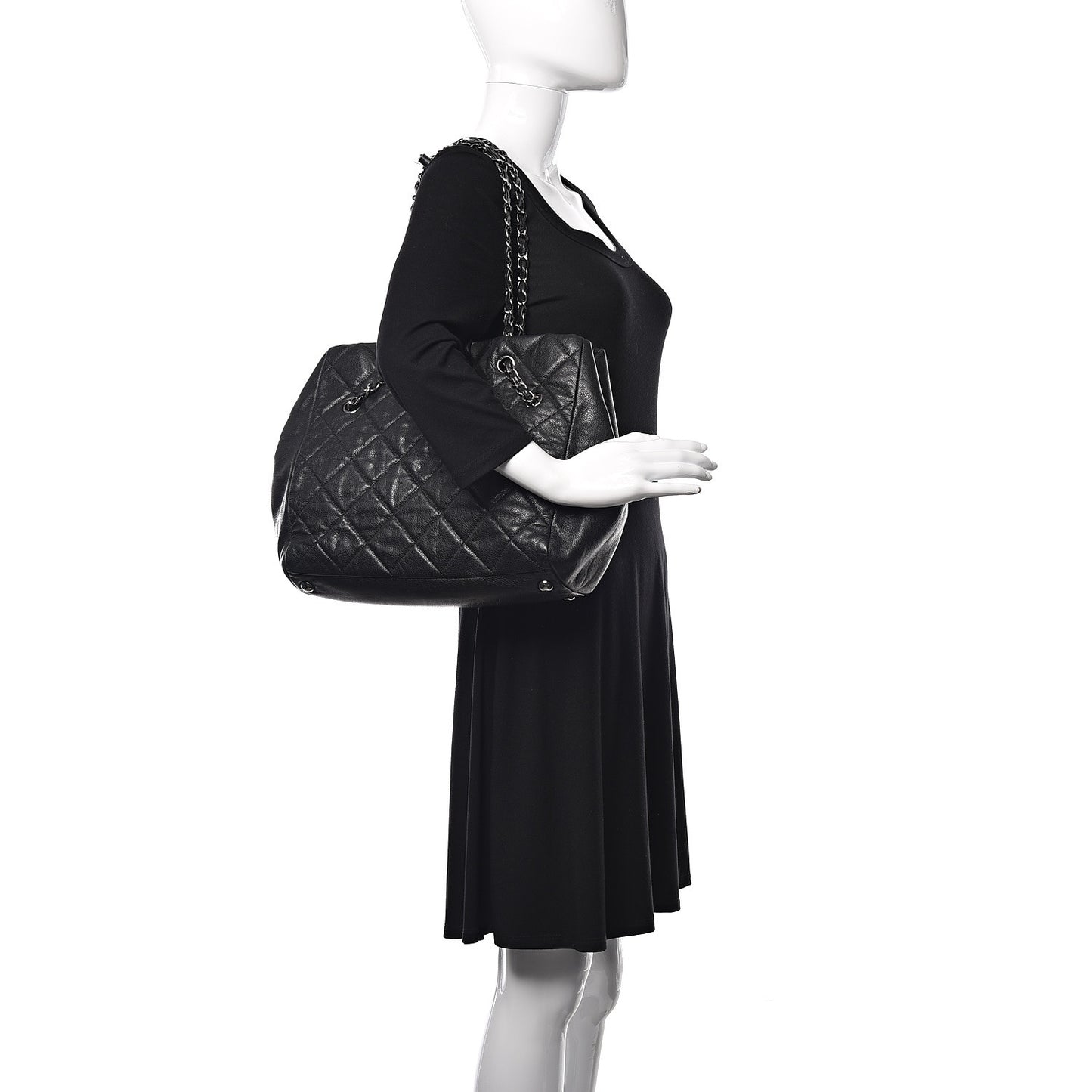 Soft Caviar Quilted Large Cells Tote Black