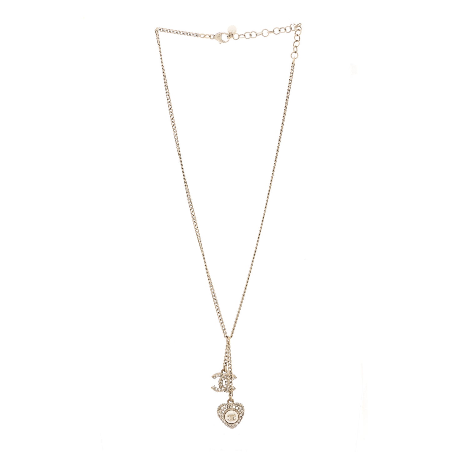 Pearl Crystal CC Heart Necklace Gold Pearly White