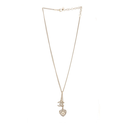 Chanel Pearl Crystal CC Heart Necklace Gold Pearly White 3 of 7