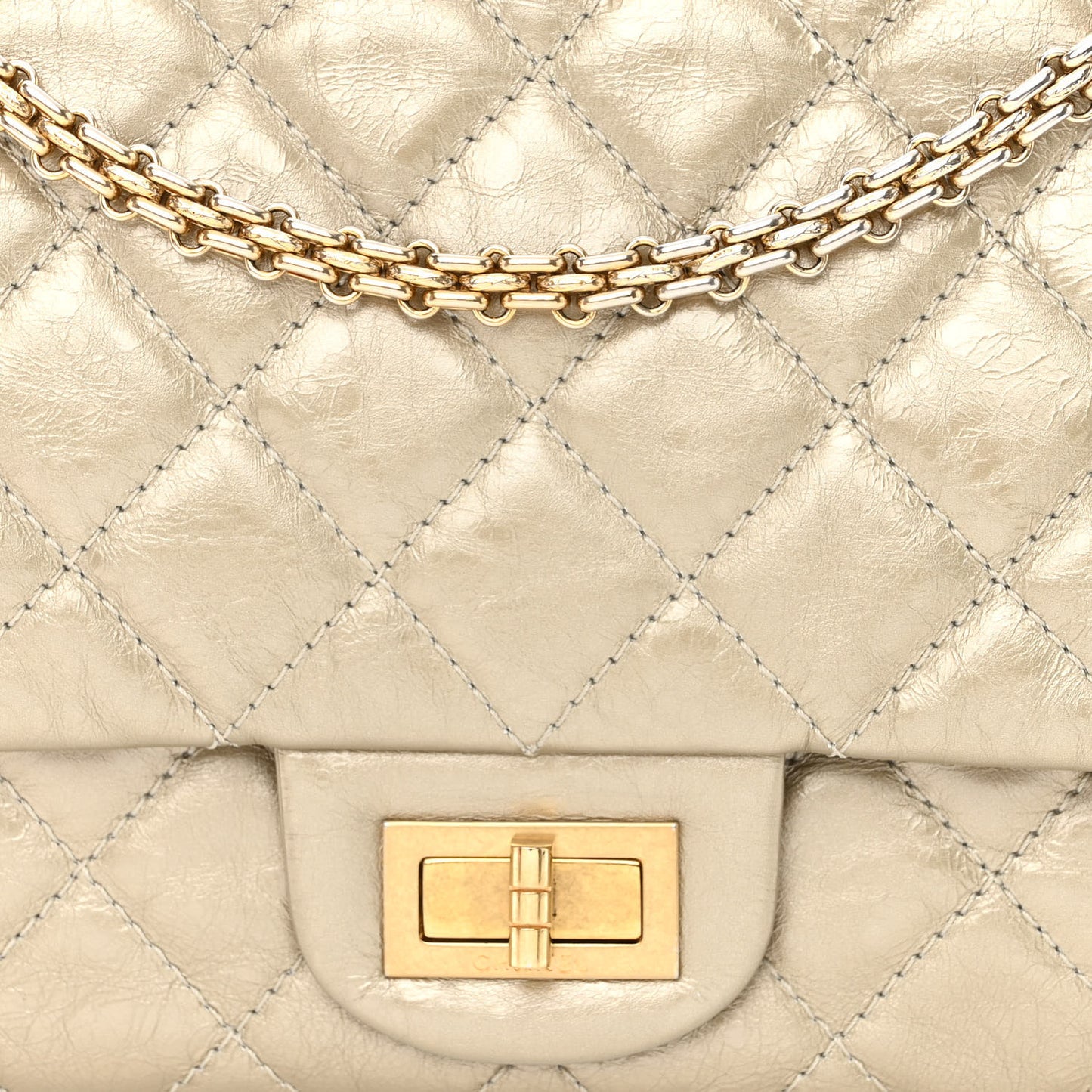 Metallic Aged Calfskin Quilted 2.55 Reissue 227 Flap Pale Gold