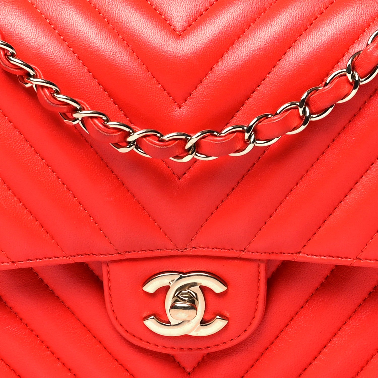 Chanel Lambskin Chevron Quilted Medium Double Flap Red 8 of 15
