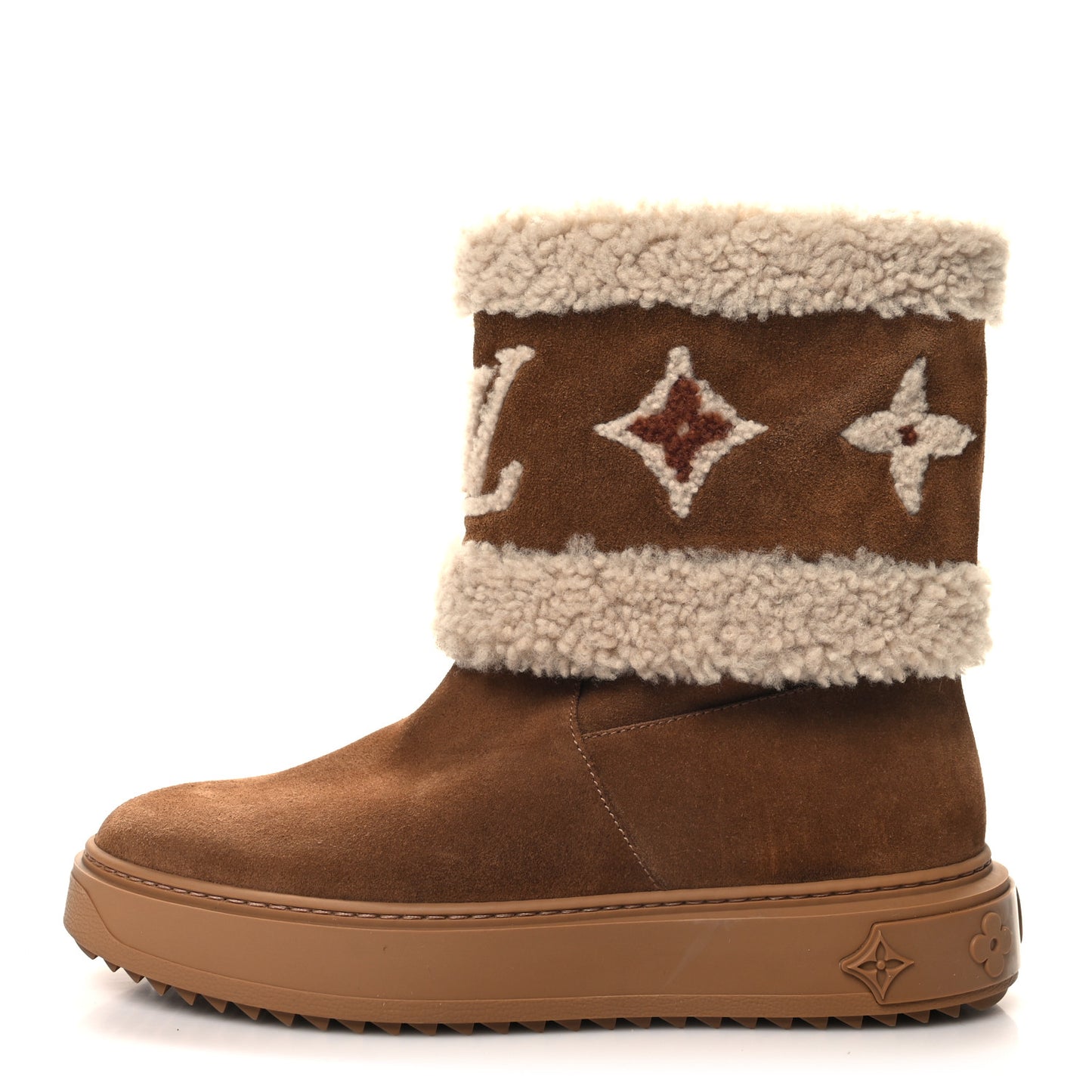 Suede Calfskin Shearling Snowdrop Flat Ankle Boot 40 Cognac