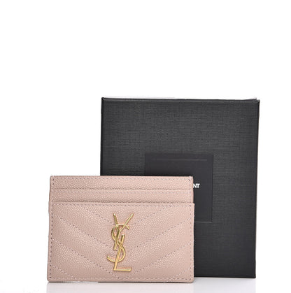 Saint Laurent Grain De Poudre Matelasse Chevron Monogram Credit Card Case Rose Antic 8 of 8