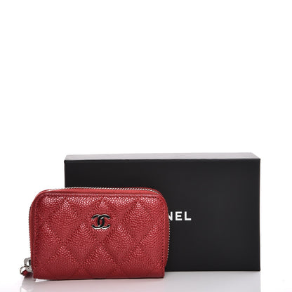 Chanel Pearly Caviar Quilted Zip Coin Purse Dark Pink 8 of 8