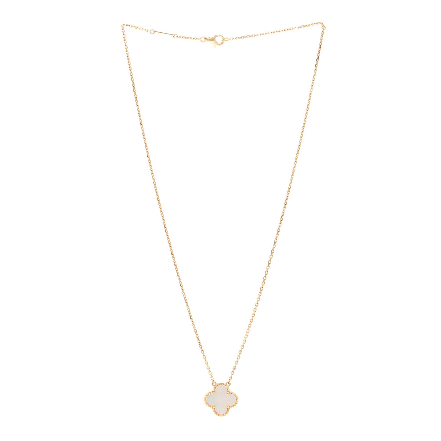 18K Yellow Gold Mother of Pearl Vintage Alhambra Pendant Necklace