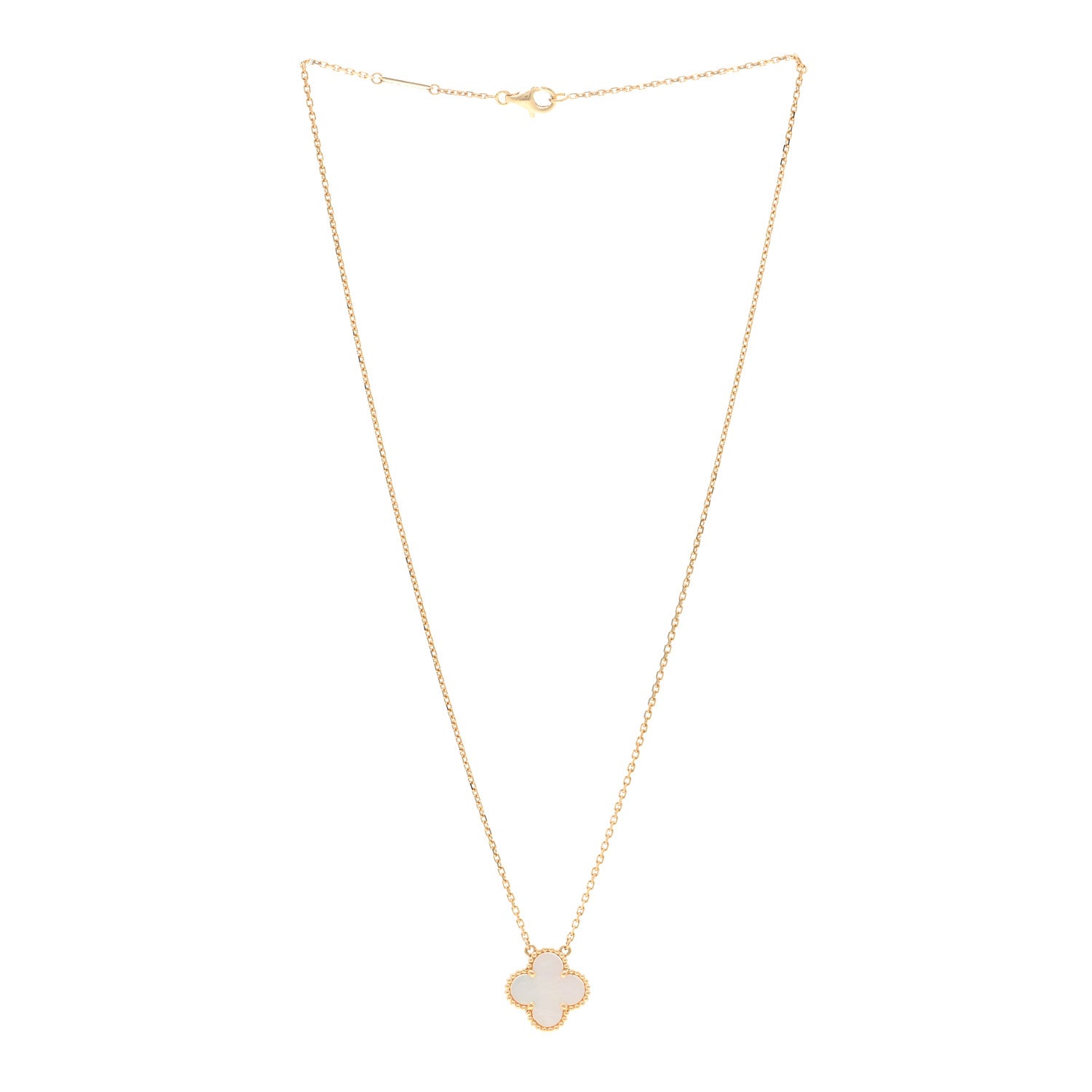 Van Cleef & Arpels 18K Yellow Gold Mother of Pearl Vintage Alhambra Pendant Necklace 3 of 5
