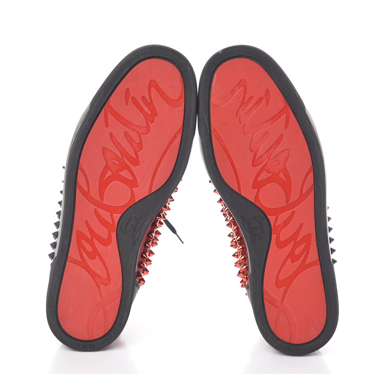 Christian Louboutin Calfskin Patent Mens Louis Spikes Flat Sneakers 39.5 Black Red 5 of 7