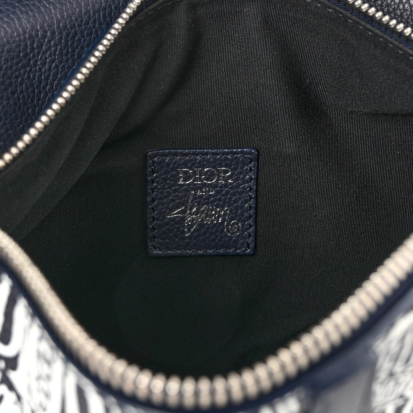 X SHAWN STUSSY Grained Calfskin Printed Mens Saddle Bag Navy Blue