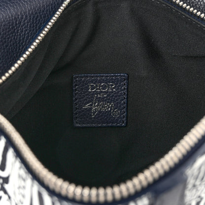 Christian Dior X SHAWN STUSSY Grained Calfskin Printed Mens Saddle Bag Navy Blue 6 of 9
