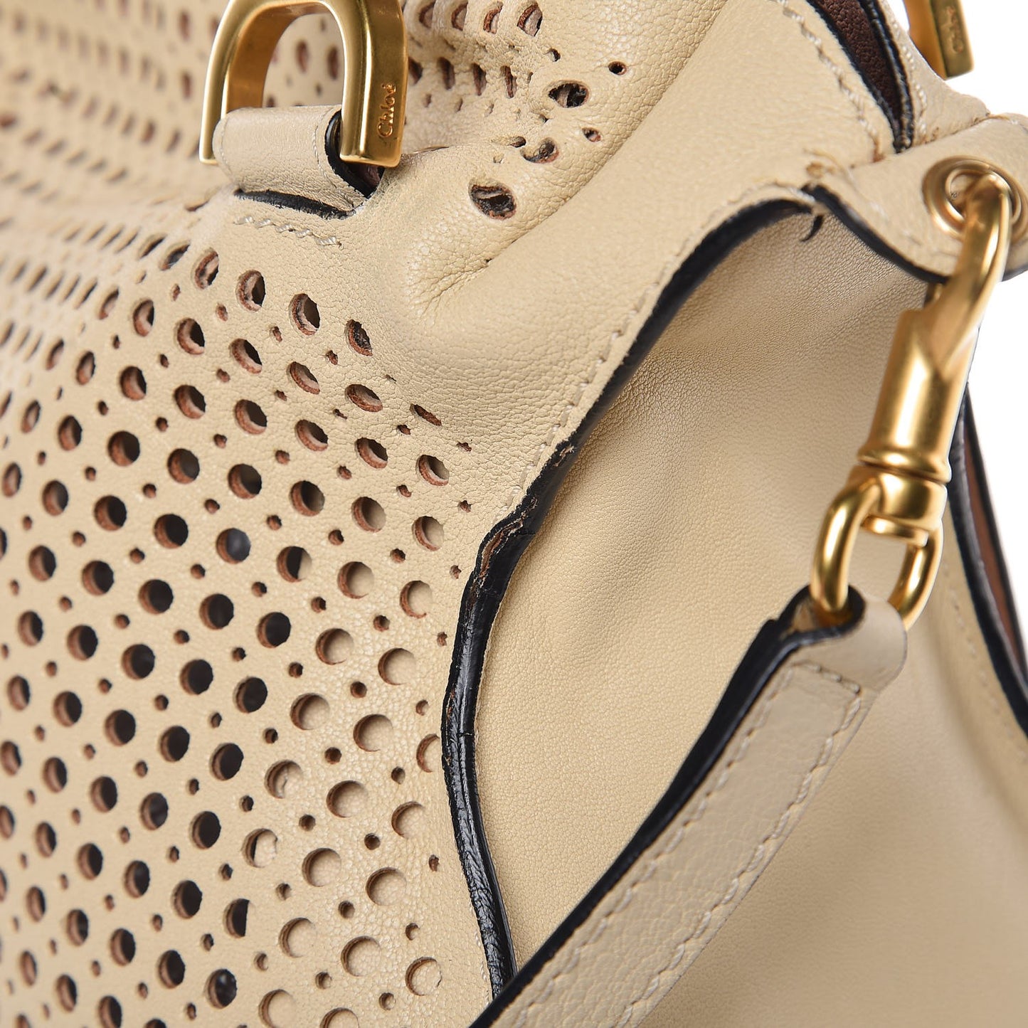 Calfskin Perforated Medium Marcie Satchel Beige