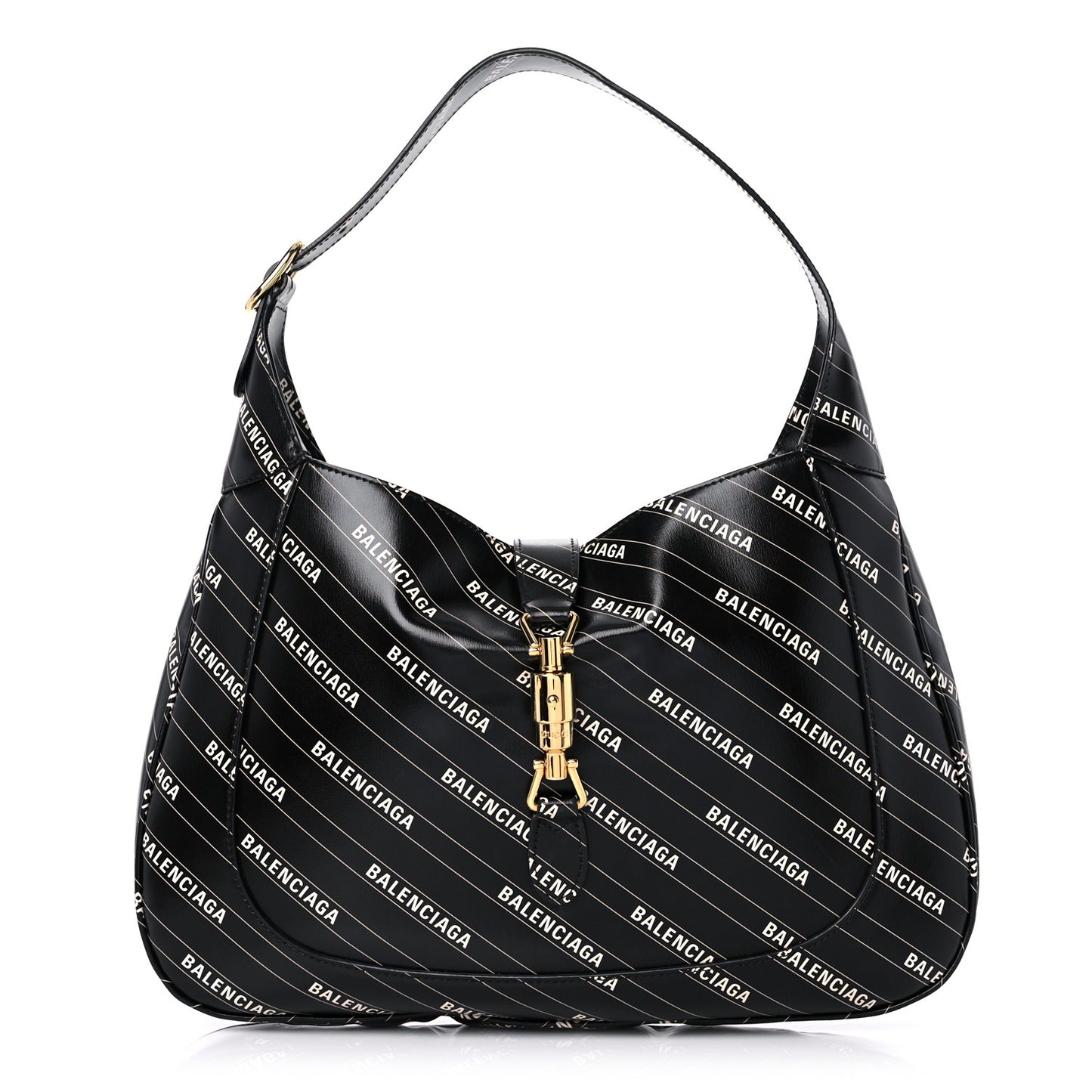 X BALENCIAGA Calfskin Logo Print Medium Jackie 1961 Hobo Black
