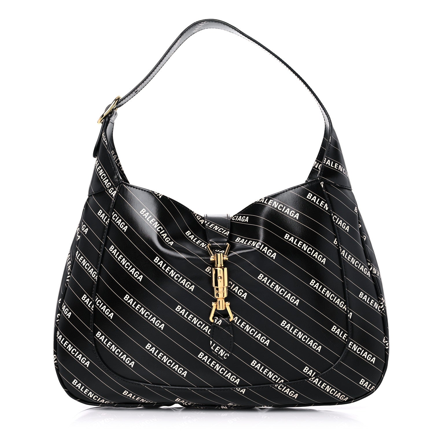 Gucci X BALENCIAGA Calfskin Logo Print Medium Jackie 1961 Hobo Black 1 of 9