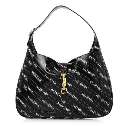 Gucci X BALENCIAGA Calfskin Logo Print Medium Jackie 1961 Hobo Black 1 of 9
