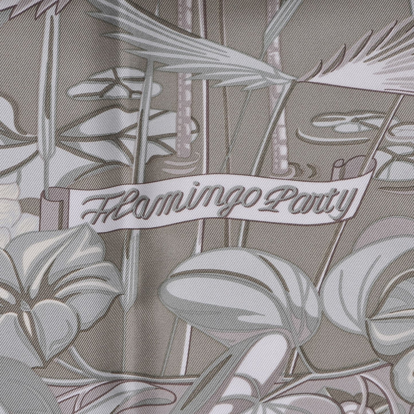 Silk Flamingo Party Scarf 90 Vert Argile Mastic Mauve