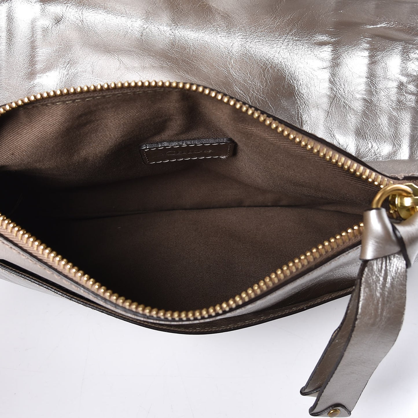 Metallic Calfskin Marcie Clutch Pewter