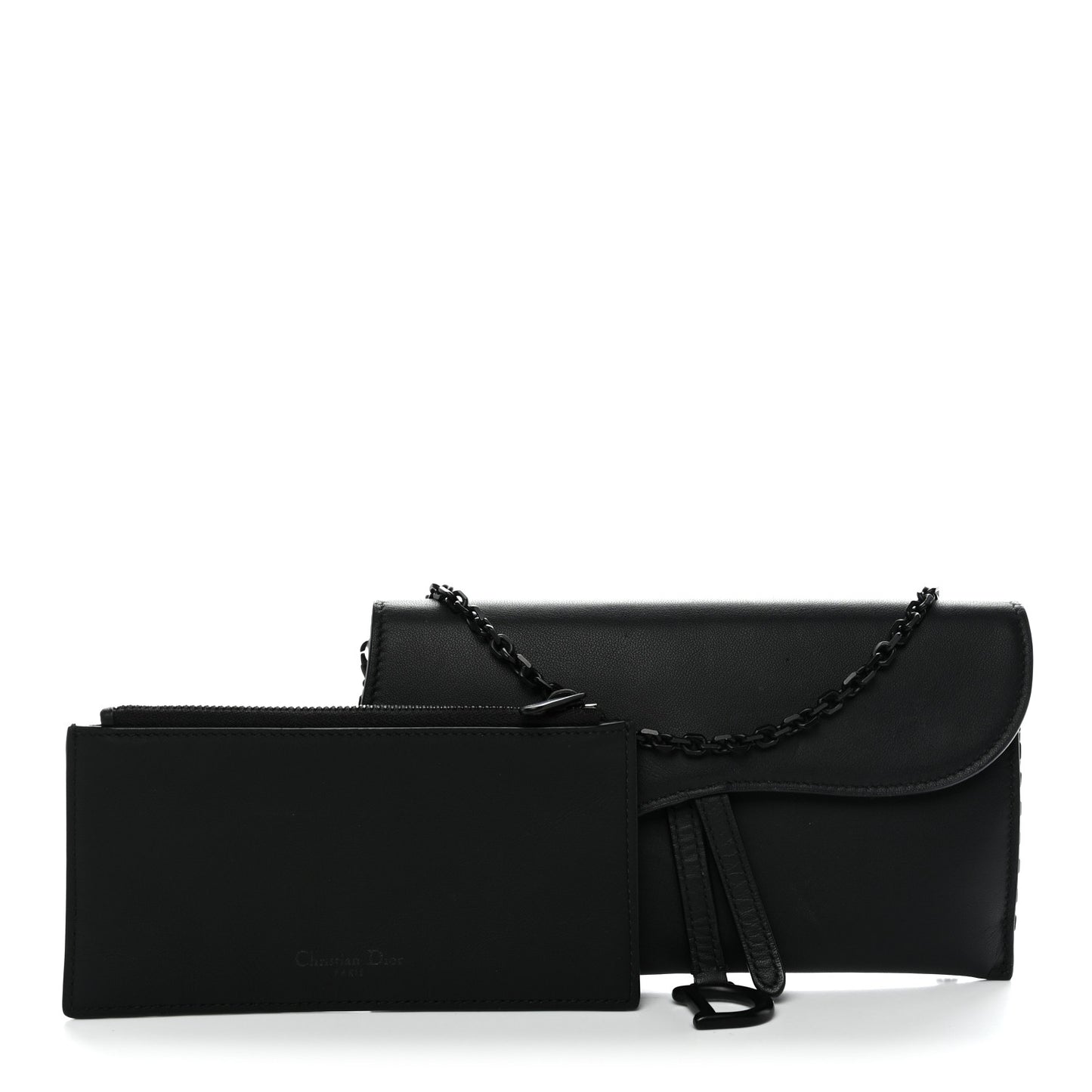Ultra Matte Calfskin Saddle Chain Wallet Pouch Black