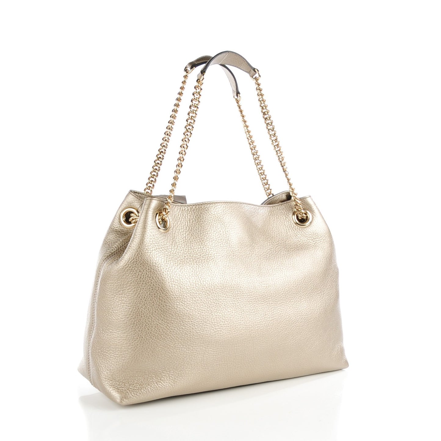 Metallic Pebbled Calfskin Medium Soho Chain Shoulder Bag Golden Beige
