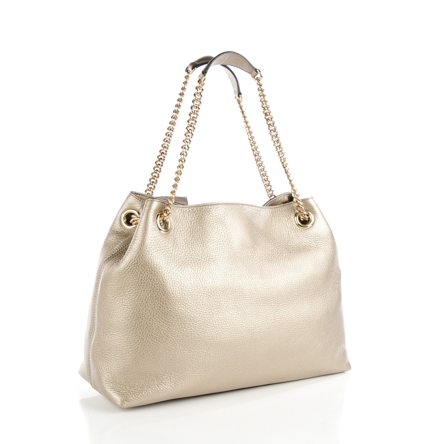 Gucci Metallic Pebbled Calfskin Medium Soho Chain Shoulder Bag Golden Beige 3 of 9