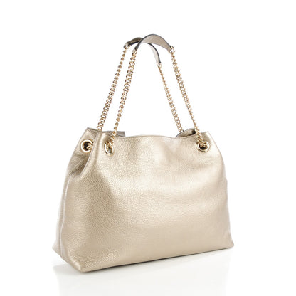 Gucci Metallic Pebbled Calfskin Medium Soho Chain Shoulder Bag Golden Beige 3 of 9