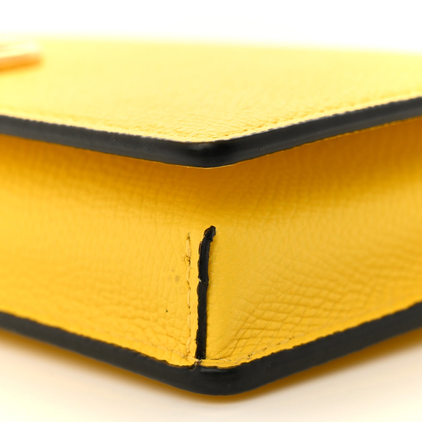 Grainy Calfskin VLogo Top Handle Wallet With Chain Bright Lemon