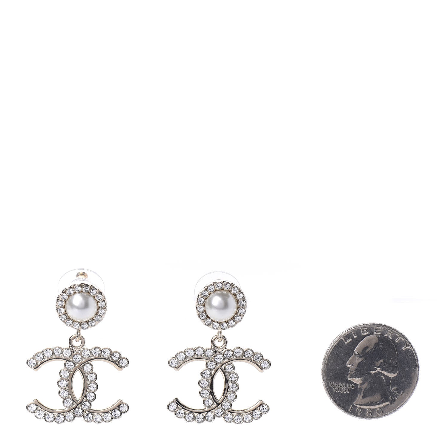 Chanel Crystal Pearl Bow-tiful CC Drop Earrings Gold 2 of 5