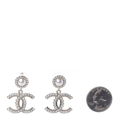 Chanel Crystal Pearl Bow-tiful CC Drop Earrings Gold 2 of 5