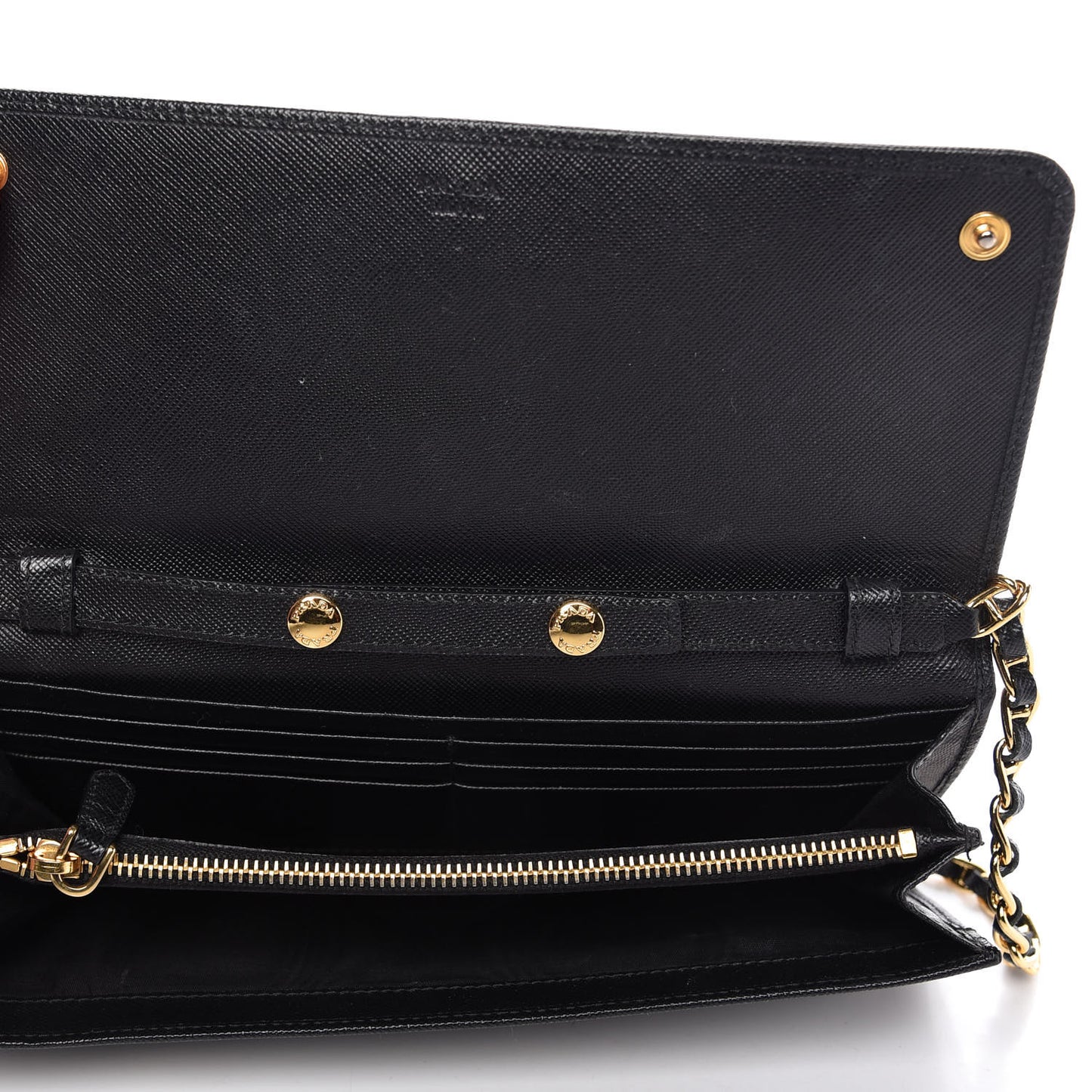Saffiano Metal Oro Chain Wallet Black
