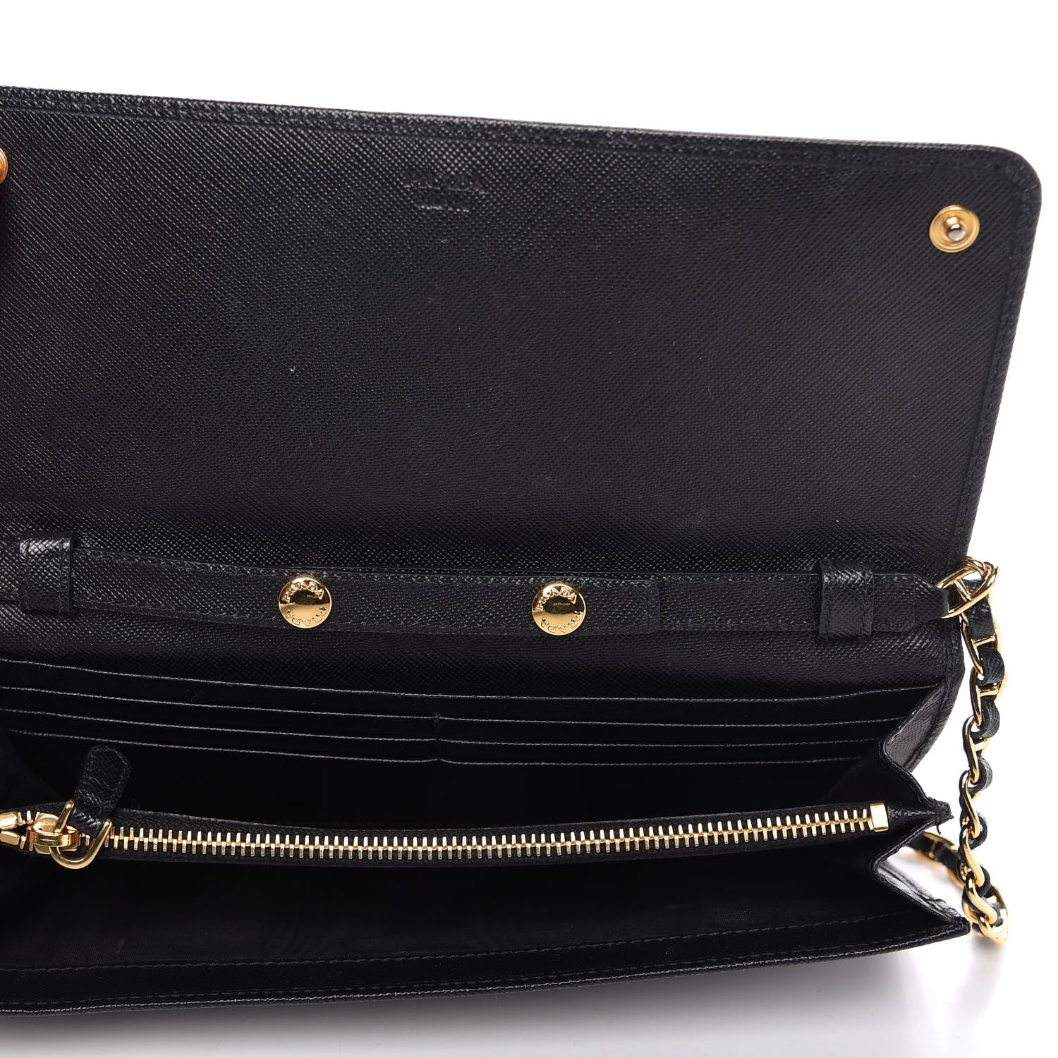 Prada Saffiano Metal Oro Chain Wallet Black 5 of 11