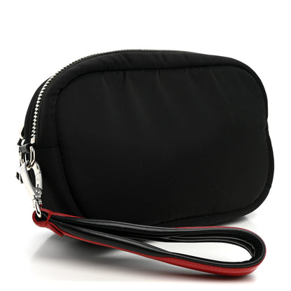 Prada Tessuto Nylon Double Pocket Wristlet Pouch Black Fuoco 3 of 10