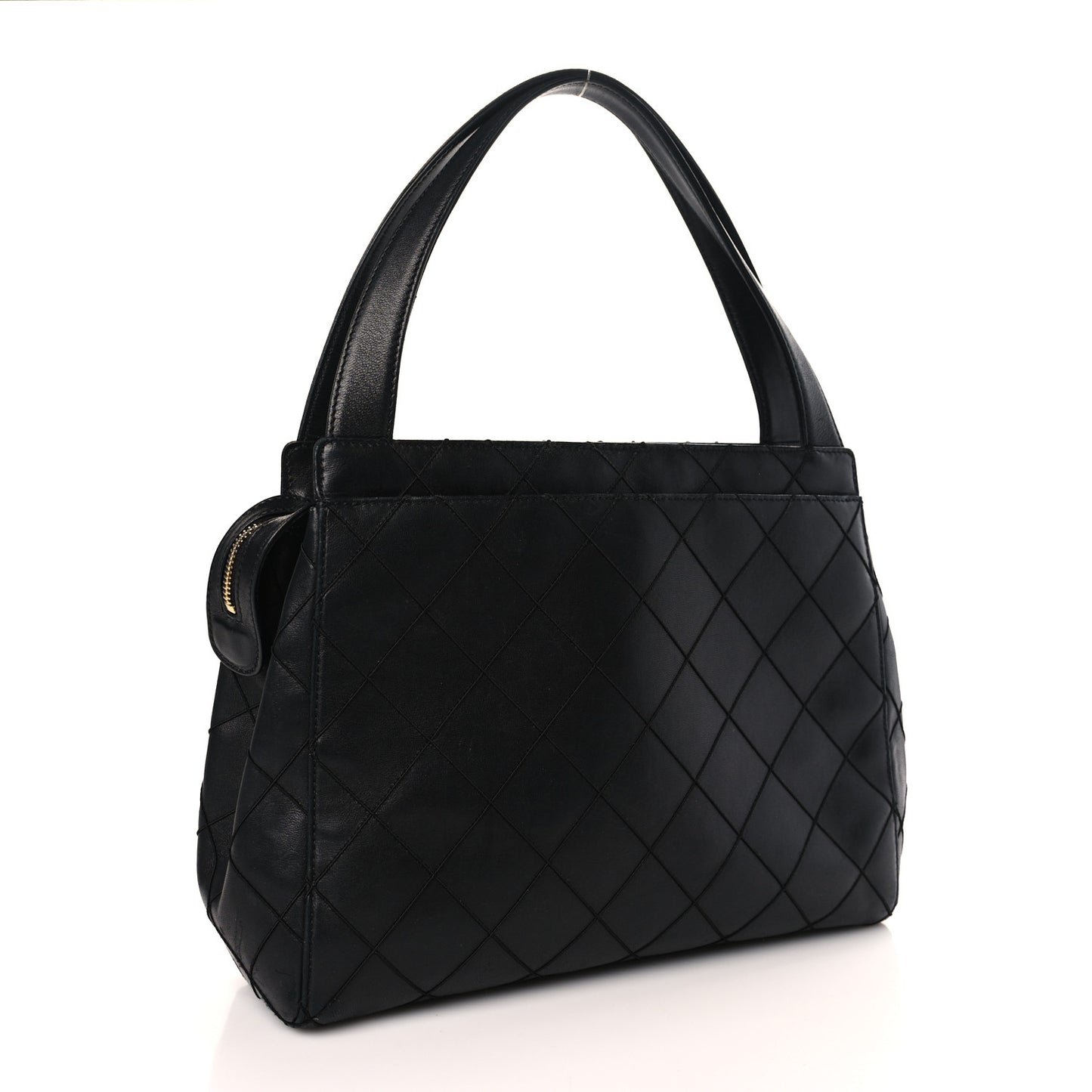 Lambskin Stitched Shoulder Bag Black